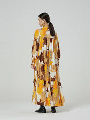 Retro Tie-Dyed Printed Long Sleeve Maxi Dress