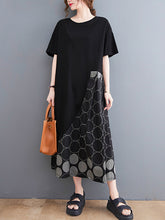 Splicing Print Round Collar Casual Short Sleeve Dress