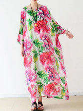 Ethnic Style Floral A-Line Loose Seven-Quarter Sleeve Long Dress
