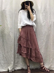 Original Solid Irregularity Falbala Skirt
