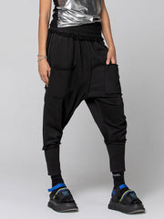 Harem Pants Roomy Elasticity Pure Color Split-Joint Ninth Pants Trousers