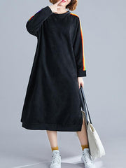 Loose Rainbow Striped Crew-Neck Midi Dress