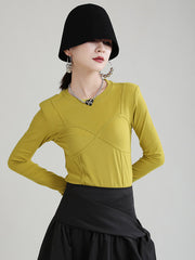 Round Neck Fake Two-Piece Long Sleeve T-Shirt Top