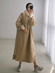 Casual Loose Hooded Patchwork Hoodie Dress