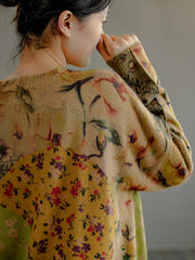 Retro Simple Print Loose Crew Neck Sweater