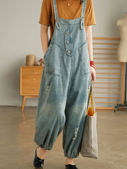 Hole Solid Color Age Reduce Suspenders Casual Pants