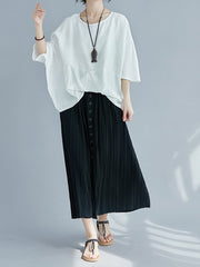 Round Neck Solid Color Bat Sleeve Loose Stitching Irregular T-Shirt