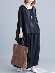 Two-Pieces Solid Cropped Top And Wide-Leg Pants Suit