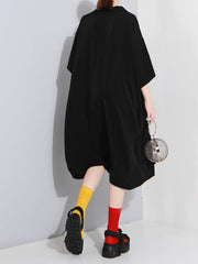 Solid Color Loose Lapel Short Sleeves Dress
