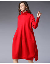 High Neck Pocket Slit Midi Dress