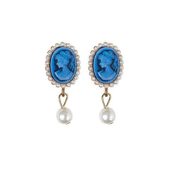 Retro Personality Blue Portrait Pearl Sweet Earrings