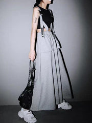 Simple Solid Cropped Suspender Skirts Bottoms