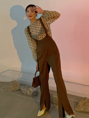 Strap Solid Color High Waist Split Pants
