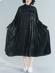 Lapel Solid Pleated Midi Dress