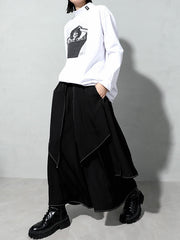 Stitching Fake Two-Piece Irregular Cropped Wide-Leg Pants