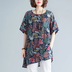 Vintage Round Neck Short Sleeve Printed Loose T-Shirt