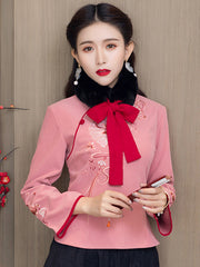 Retro Oriental Charm Embroidered Short Cheongsam Jacket