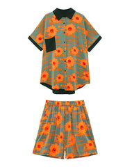 Summer Loose Printed Contrast Color Suit