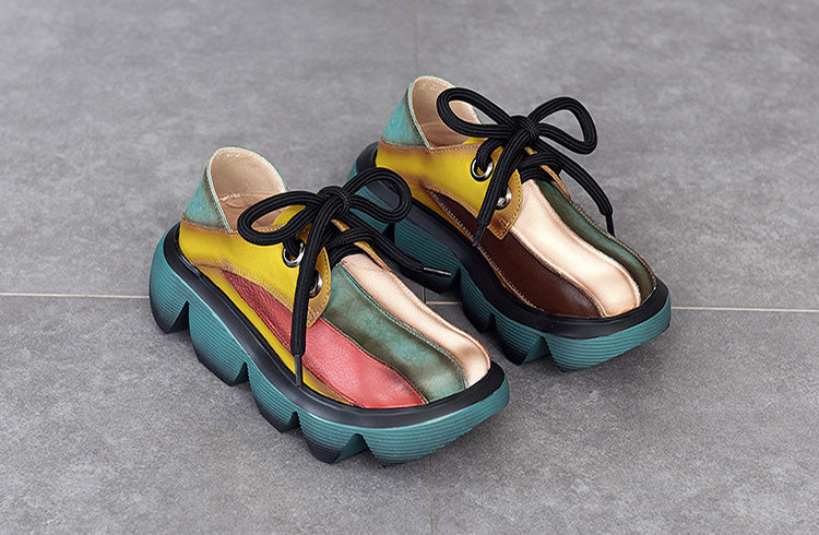Vintage Contrast Color Platform Shoes