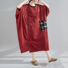 Loose Patchwork Irregular Batwing Sleeve Midi Dress