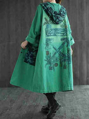 Retro Printed Loose Denim Long Outwear