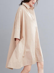 Original Solid V-Neck Shirt Dress