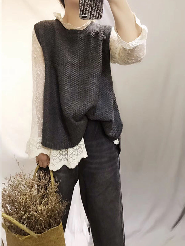 Pullover Solid Knitting Vest