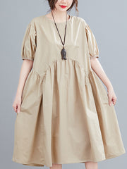 Loose Pleated Solid Color Slim Dress