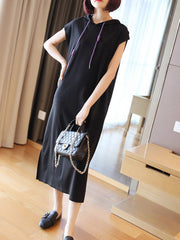 Original Solid Hooded Drawstring Dress
