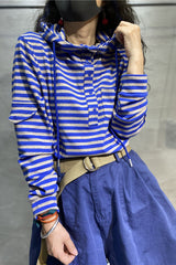Hooded Striped Loose Sweatshirt