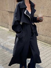 Solid Color Mid-Length Belted Outwear