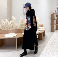 Loose Hooded Letters Printed Maxi Dress