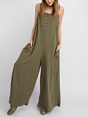 Urban Solid Color Spaghetti-Neck Loose Jumpsuits
