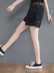 Women Solid Color Slim Slimming Denim Shorts