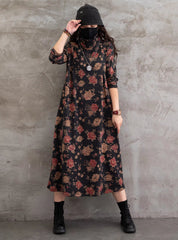 Vintage Casual Floral Printed Midi Dress