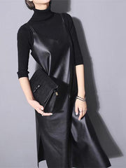 Casual PU Split-side Vest Dress