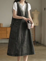 Stitching V-Neck Slim Strap Vest Dress
