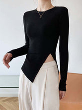 Round Neck Solid Long Sleeves Knitted T-Shirt