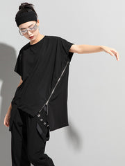 Original Asymmetric Zipper Short Sleeve T-Shirts Tops