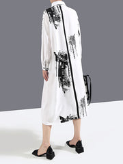 Women Color Matching Printed Long Sleeve Shirt Dress
