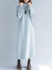 Loose Plain Turtleneck Midi Dress