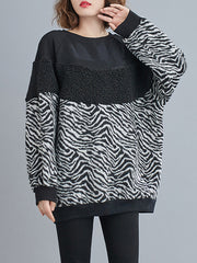 Women Stitching Loose Plus Fleece Sweatshirt