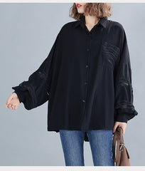 Women Age Reduction Hollow Stitching Simple Casual Shirt