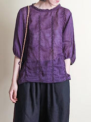 Original Embroidered Solid Round-Neck T-Shirts Tops