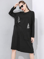 Loose Cropped False-Two Long Sleeve Midi Dress