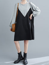 Large Size Slim Black And Gray Midi Dress