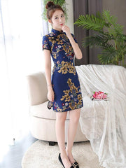 New Stand Collar A-line Short Cheongsams