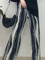 Women Pleated Print Loose Casual Pants