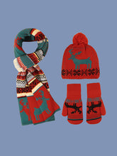 Three-Piece Christmas Elk Hat Scarf Gloves Set