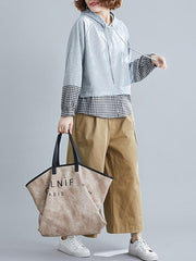 Stitching Plaid Hem Plus Size Hoodie